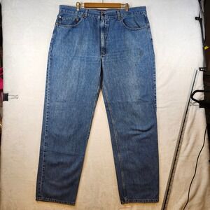 Levis 504 Regular Straight Fit Jeans Mens 46x34 Medium Wash Blue Denim 504-0217
